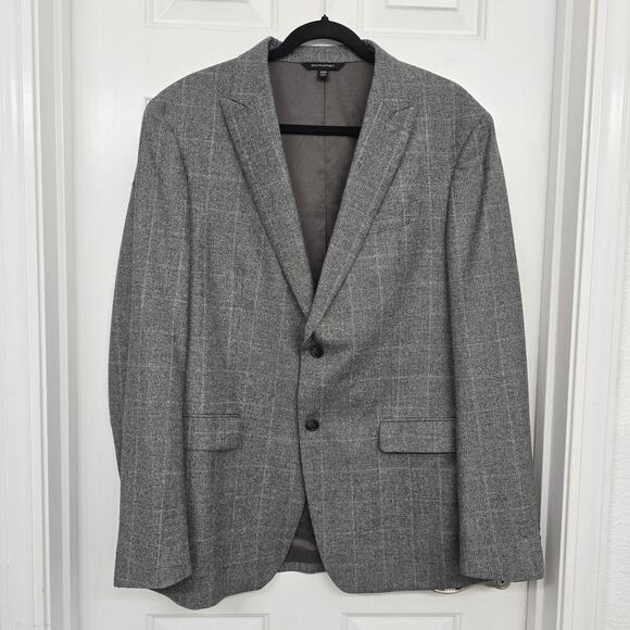 Men’s Wool Sport Blazer Coat Gray Plaid Sz 42 Slim Office Preppy Business Casual - Picture 2 of 8